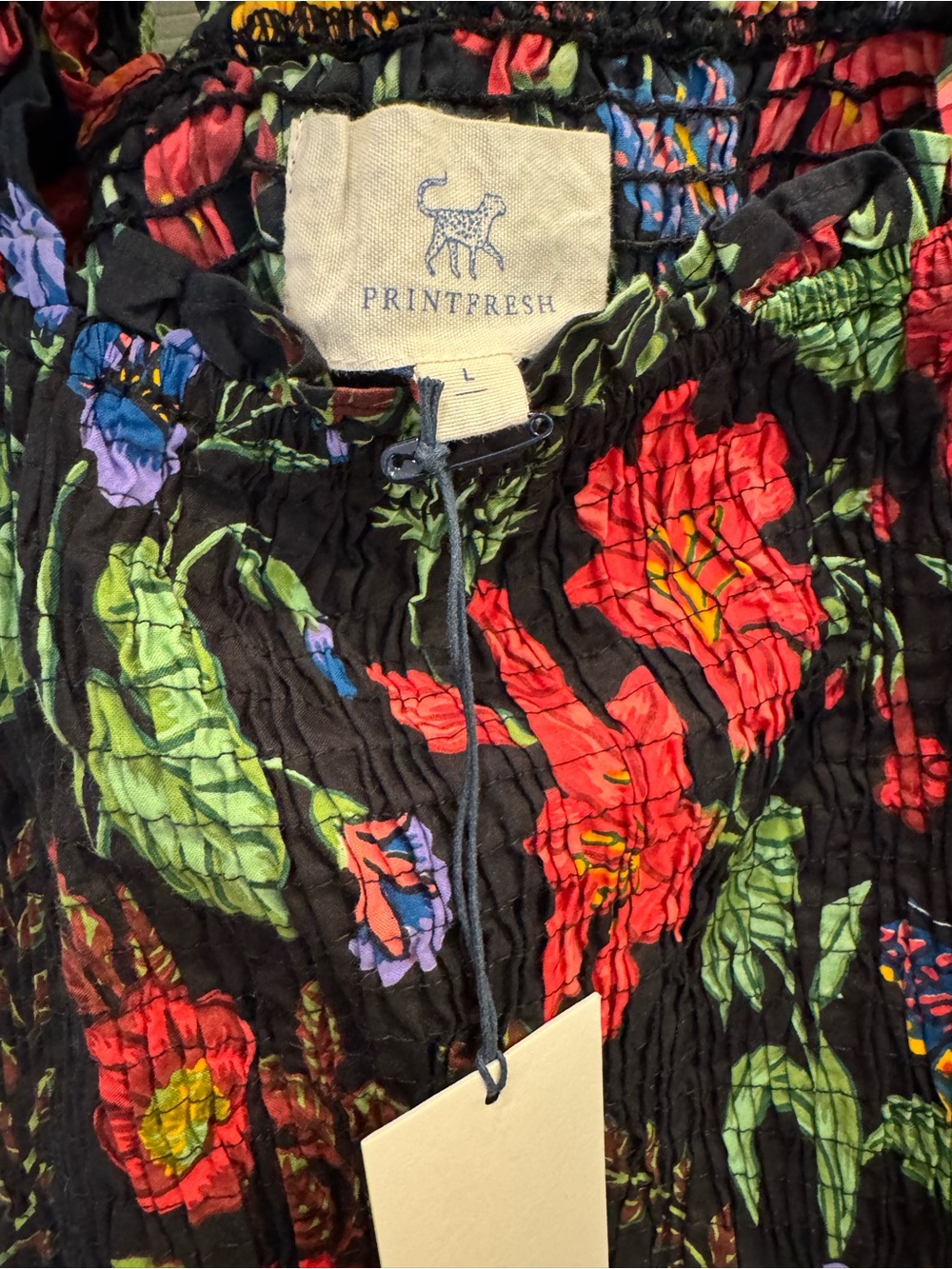 Printfresh Iris Blouse Short Sleeve NWT Floral Smocked Square-Neck Top - Picture 3 of 4
